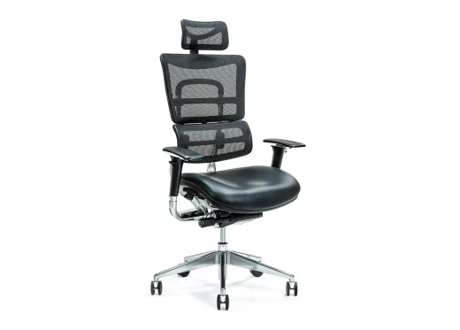 fotel ergonomiczny czarny skóra i mesh