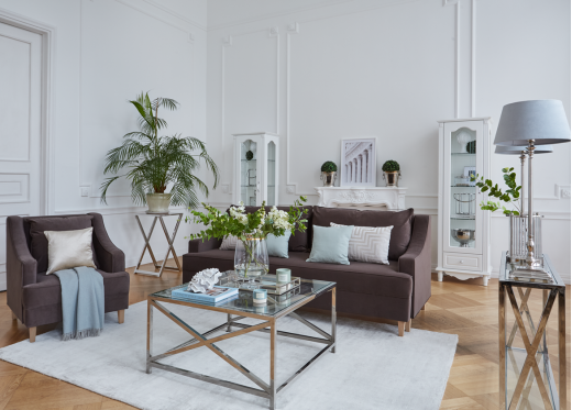 brązowa sofa w salonie