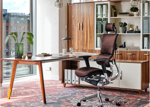 Skórzany ergonomiczny fotel biurowy ERGO 900 brązowy