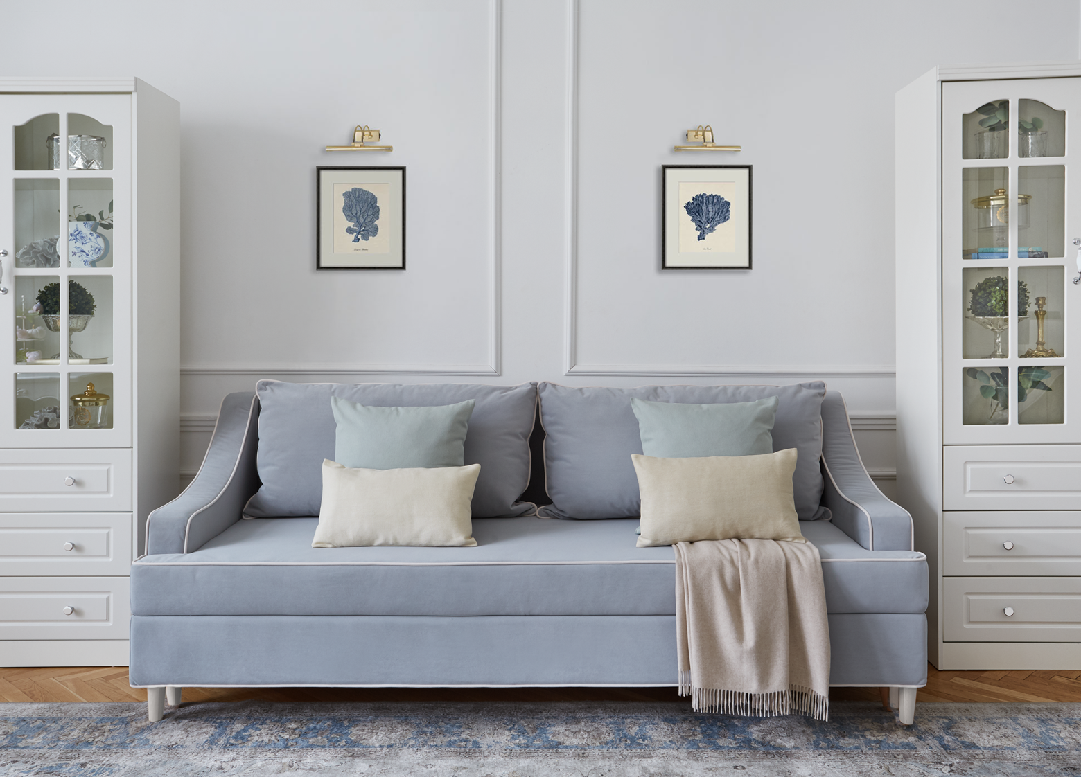 sofa rozkładana błękitna